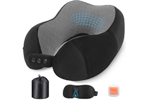 Nexellent Nackenkissen Flugzeug, Reisekissen, Hochwertiges Memory Foam Nackenkissen für Flugzeug und Auto – Vollständiges Set mit Schlafmaske, Ohrstöpseln und Tragetasche. (Schwarz)