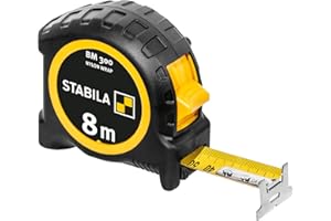 STABILA Taschenbandmaß BM 300, 8 m, Maßband mit doppelseitiger 1000er-Skala, metrisch, bruchsicheres PC/ABS-Gehäuse, SPIKES-Haken, Stahlband mit NYLON-WRAP-Ummantelung, Gürtel-Clip, MID-Genauigkeit
