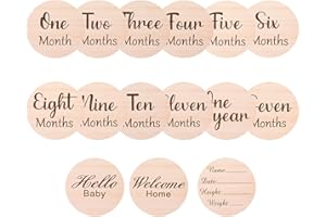 HYZEVEE 13Pcs Baby Monthly Cards | Double Sided Baby Signs | 10cm Round Month Cards Signs 0-12 Months Growth Recording Baby Shower Gifts