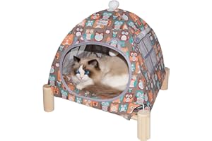 Babyezz Hunde/Katzenbett,Haustierzelt,Katzen/Hundehöhle,Abnehmbares Tragbares Haustierzelt Für Den Innen Und Außenbereich,19.6 * 19.6 * 21.6 Zoll,Für Kätzchen, Welpen, Kaninchen (Grey Owl, S)