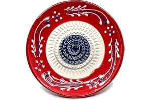 Kaladia - Ceramiczny talerz do tarcia/strug ceramiczny - idealny do imbiru, parmezanu itp. - Motyw: czerwony/biały/niebieski - średnica: 12 cm - ręcznie robiony i malowany - Made in Spain
