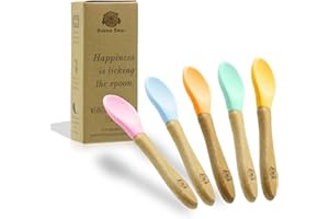 Bubba Bear ® Baby Feeding Spoons | Soft Silicone Tip for Weaning | Eco Friendly & Made with Natural Bamboo | Great Gift Idea for Babies & Toddler (Set of 5)