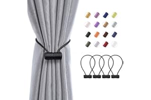 Pretty Jolly 4 Pack Magnetic Curtain Tiebacks 16 Inch Modern Handmade Weave Rope Curtain Holdbacks Convenient Decorative Curtain Drape Tie Backs for Home and Office Window Drapery (Black)