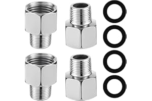 AEAOCVO 4 Set Wasserhahn Adapter, 3/8 auf 1/2 Wasserleitungsadapter für Küche und Bad, Rohrverbinder Wasserhahn, Adapter-Wasserhahn, Wasserhahn-Zuleitungsschlauchadapter, Rohrverbinder mit Gummidichtung