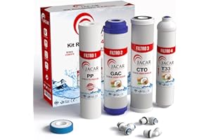 JACAR Pack de 4 Filtros Osmosis Inversa Compatible con los Equipos de 5 Etapas. Kit de Filtro Osmosis Inversa 4 Etapas, Kit Recambios Osmosis Inversa para Tratamiento de Sistemas Domesticos
