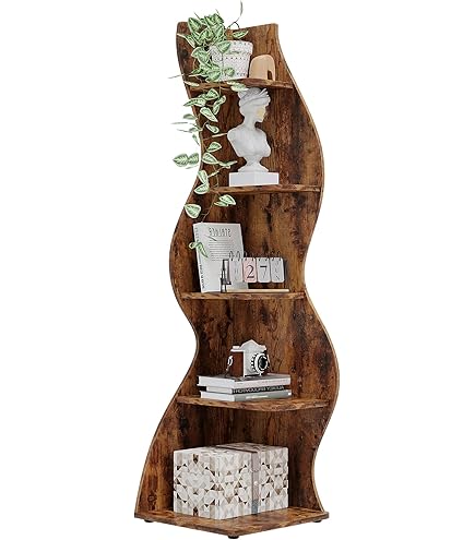 Tribesigns Hoekplank met 6 niveaus, 195 cm hoog, smal boekenrek voor opbergrek, Etagere planken displaystandaard voor kleine ruimtes, rustieke open boekenkast hoekvierkante plank toren voor woonkamer