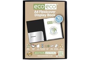 eco-eco A4 w 100% z recyklingu, 40 kieszeni, czarna, elastyczna okładka, teczka na książki, książka ekspozycyjna