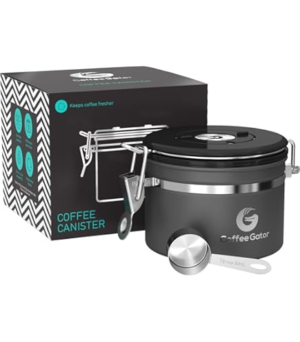Coffee Gator Contenitore Caff&egrave; Acciaio Inox - Valvola CO2, Magnete Mestolo, 645g Chicchi, 1.9L