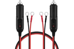 URAQT 2 Pack Car Cigarette Lighter Plug, 12V-24V Adapter with LED Light, Car Cigarette Lighter Male Socket to O Ring Terminal Connector Cable for Inverter Voltage Converter, Air Pump, Electric Cup