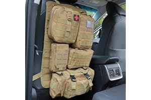 Jimikay Sac de rangement tactique pour dossier de siège de voiture avec 5 poches Molle amovibles - Sac de rangement universel pour la plupart des modèles de voiture (kaki)