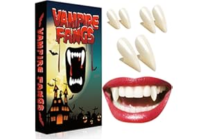 YULARA Fausse Dents de Vampire Adulte Enfant: Canine de Vampire Crocs de Vampire Kit Maquillage Halloween Vampire Accessoire Deguisement Vampire Fangs, Dentier Halloween Vampire Teeth Colle Dent de Vampire