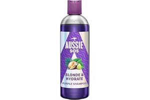 Aussie SOS Blonde and Hydrate Purple Shampoo 300ml for Bleached, Highlighted and Grey Hair, neutralise Brassy, Yellow Tones on Blonde, Highlighted and Silver Hair, boost Brightness, Softness and Shine