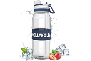 KollyKolla Gourde Sport 1L, sans BPA Bouteille d'eau, Étanche Gourde Paille, 2 Choix de Boissons, Bouteille d'eau de Sport 1L, Plastique Gourde pour Enfant & Adulte, Bureau, Sport, Fitness, Cyclisme