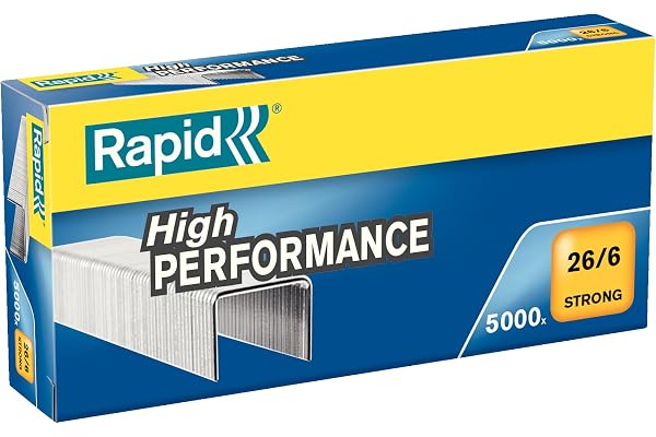 Rapid - Agrafes 26/6 Solides, Capacité 30 Feuilles, Acier Galvanisé, Boîte de 5000 Agrafes, SuperStrong Agrafes, 24862000