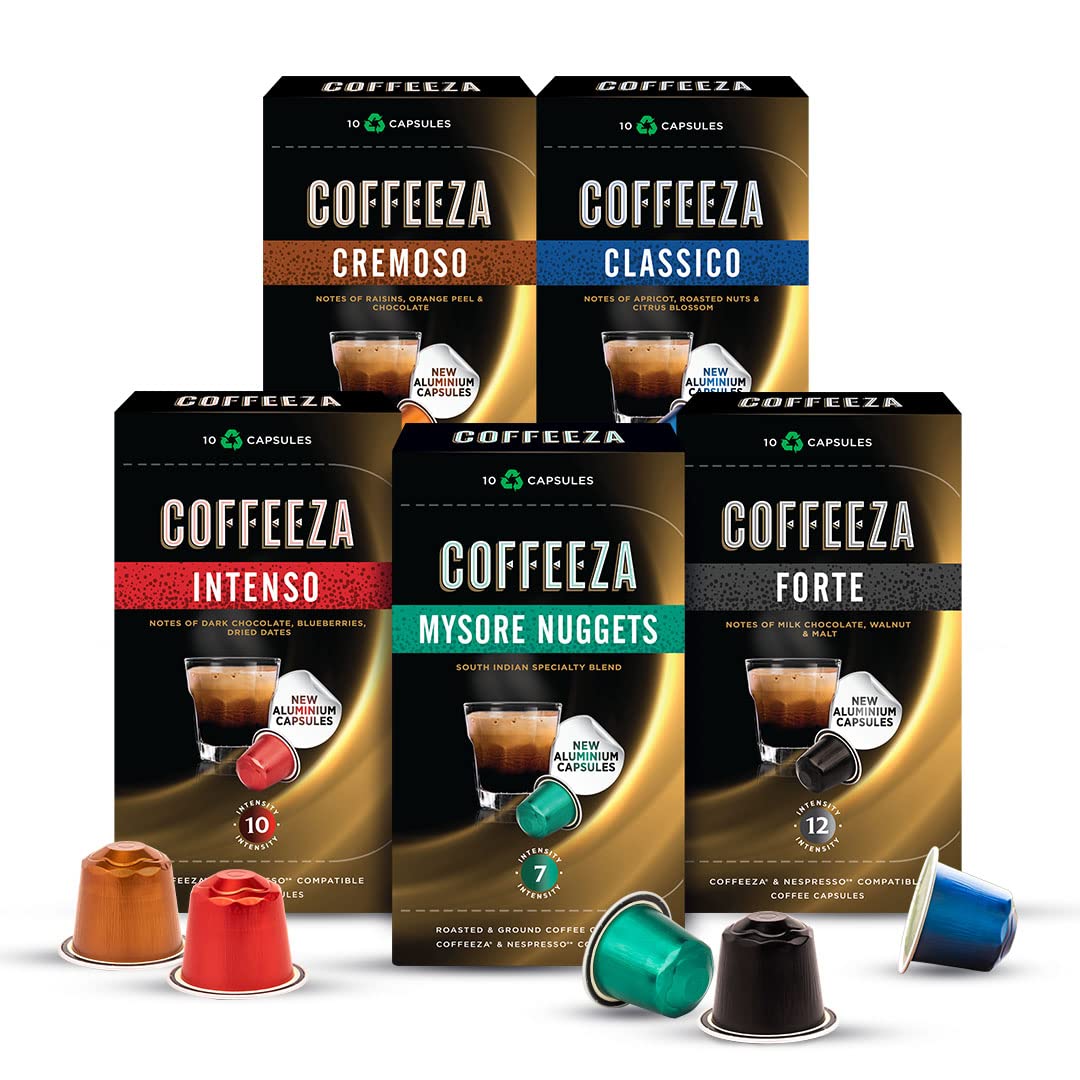 COFFEEZA Favorites Variety Pack Coffee Pods Review: 50 Aluminium Capsules - 275 Gm