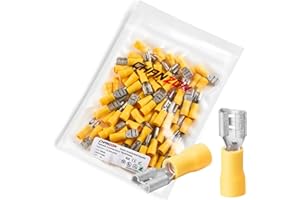 Chanzon 80 piezas Conector de pala hembra de 6,3 mm con certificación UL de desconexión rápida PVC semiaislado - Amarillo - Terminal de engarzado de cable de calibre 10 11 12 AWG 6,3 x 0,8 mm 1/4'