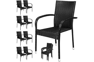 CASARIA Set 8 Sedie da Giardino in Polyrattan, Impilabili, Regolabili e con Portata di 160 kg, per Balcone, Terrazza