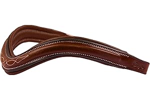 ExionPro Frontal incurvé en cuir matelassé carré surélevé et incurvé | Frontal pour chevaux | Frontal équestre | Taille – complet, cob, surélevé, poney | Couleur : marron, noir