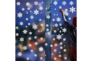 Trabig 144 PCS Fiocco di Neve Decorazione, Natale Adesivi Finestra Decorazione Doppia faccia Natale Vetrofanie Addobbi Rimovibile