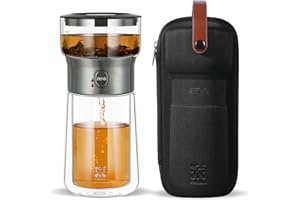 ZENS Modern Klein Teekanne Glas, One-Touch Teezubereiter für Losen Tee Zubereitung, Teezubereiter mit Sieb und 270ml Isolierter Tasse, Magic Tea Maker mit Portable Tragetasche für Geschenke