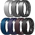 Egnaro Inner Arc Ergonomic Breathable Design, Silicone Rings Mens with Half Sizes, 7 Rings / 4 Rings / 1 Ring Rubber Wedding Bands, 8.5mm Wide-2mm Thick