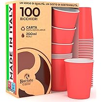 100 Bicchieri Di Carta 180ml Con Stile Maiolica - Ecologici, Compostabili, Perfetti Per Bevande Calde E Fredde - Foto 4