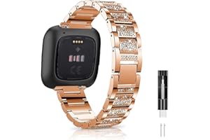 Niboow Cinturino Compatible con Fitbit Versa/Versa 2/Versa Lite, Donna Cristalli Diamanti Glitterati Acciaio Inossidabile Cinturino di Ricambio Compatible con Fitbit Versa/Versa 2/Versa Lite-Oro Rosa