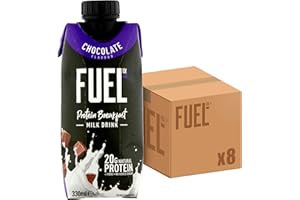 FUEL10K Chocolate Flavoured Milk Drink, High Protein & Vitamins, 330 ml (Pack of 8)