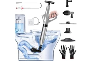 DkevEu Desatascador Tuberias a Presion con Indicador de Presión de Aire, Desatascador Tuberias con 4 Ventosas, Guantes y Pinza de Garra, Desatascador WC para Inodoros, Tuberías de Cocina