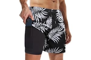 Suwangi Męskie kąpielówki dwuwarstwowe szorty plażowe szybkoschnące kąpielówki wkładka kompresyjna 2 w 1 szorty kąpielowe bokserki krótkie wodoodporne surfowanie dzik