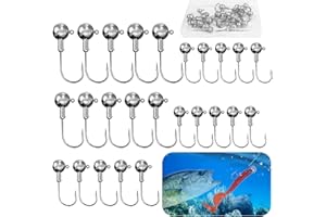 UZSUZZ 25 Piezas Gancho de Cabeza de Plomo, Anzuelos de Pesca mar Cabeza Plomada, Anzuelo de Plomo Afilados Anzuelos de Púas Pescado Jig Heads Gancho con Caja de Aparejos Plástico 20g,16g,10g,7g,5g