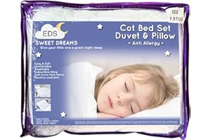 EDS Baby Cot Bed Duvet 7.5 Tog Anti-Allergy Set Quilted 2PC Toddler Duvet & Pillow with Soft Hollowfibre Filling Cozy Cot Bed Bedding for Newborns Kids Girls & Boys (7.5 Tog)