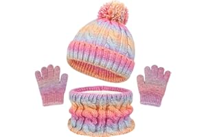 Kunyeah Conjunto gorro bufanda y guantes para niños pequeños Manoplas punto forro polar y gorro protector para el cuello para niños y niñas 3 a 10 años.