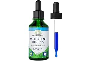‎SOURCE OF NATURE Błękit metylenowy 1% | Roztwór 50 ml z pipetą | Jakość farmaceutyczna USP | Wysoka czystość potwierdzona | Bez alkoholu i formaldehydu | Butelka z ciemnego szkła | Source of Nature®