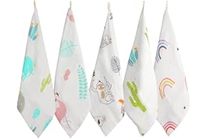 Fenfang Langes Bebe, 5 PCS Débarbouillettes Bébé Carre en Mousseline de Coton, Réutilisable Serviette de Toilette de Bain Visage Bébé Lingette Lavable pour Nouveauné Peau Sensible, 30 x 30 cm