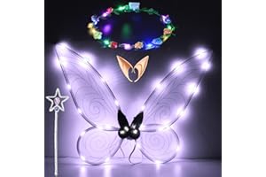 SUNSHINE SMILE Feenflügel Leuchtend Erwachsene,LED Haarreif and Sterne Feenstäbe,Elfenflügel Damen,Led Flügel,Feenflügel Erwachsene,Schmetterlingsflügel,Flügel Kostüm für Fasching oder Feen-Mottopartys