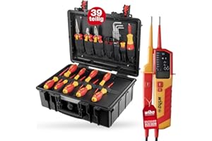 Wiha Lehrlingskoffer für Elektro-Installation 39-teilig VDE I Profi Montagekoffer Elektro (45257) I inkl. Wiha Spannungs- und Durchgangsprüfer (45217)