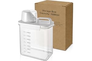 MOVYEE Distributeurs de Lessive Hermétiques avec Verre Doseur, Doseur Lessive Liquide Multi-usages, Boîte de Rangement pour Poudre à Lessive de Céréales (1800ml)