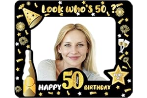 YAAVAAW 50th Birthday Black Gold Inflatable Photo Frame - Party Photo Booth and Selfie Props for Women and Men
