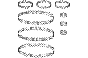 ripefun 90s Choker Necklace Set, 9 Pcs Tattoo Choker Necklace Stretch Lace Chokers, Gothic Tattoo Collar Choker Chain Elastic Punk Novelty Necklace Jewelry for Women Girls Lady Teen Girls, Black