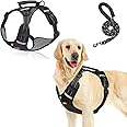 Dog Harness for Small/Medium/Big Sized Dog with 1 Dog Leash, No Pull Pet Harness with Soft Padded Handle, Adjustable Reflective Vest with 3 Buckles, Easy Walking Harness for Outdoor (Black, S)