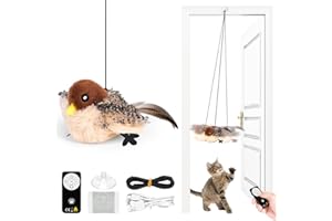 RuiDay Flapping Bird Toy Cat, Pájaro volador para gatos, juego interactivo gato, juegos para gatos interactivos, juguetes para gatos pájaro en movimiento (gorrión con mando a distancia)