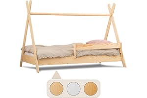 smartwood Lettino bambino TIPI 80x180 con rete a doghe e sponda - Letto Montessori bambini a Casetta per ragazzi e ragazze - Letto Singolo in compensato di pino - 180x80 - Legno naturale
