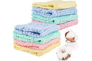 LANJUE 8 Pack Muslin Cloths for Baby, 12x12 Inch Muslin Squares Soft Burp Cloths 6 Layers Cotton Newborn Hand Washcloths Baby Wash Cloths Reusable Baby Towels