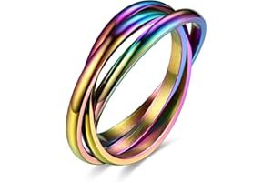 Bestyle Bague 3 Anneaux Entrelacés Bijoux pour Couple Fille Femme Bagues 2mm Large Alliance Acier Inoxydable Bague Argent/Or/Noir/Or Rose/Tricolor