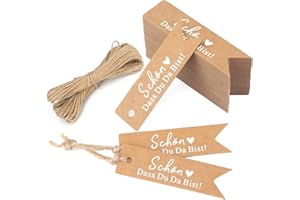 jijAcraft 100 Stück Geschenkanhänger SCHÖN DASS DU DA BIST Kraftpapier Anhänger Hochzeit 7 * 2CM mit Jute Schnur Hangtag Anhänger Etiketten Tags für Flohmarkt Verpackten Hochzeitsdeko DIY