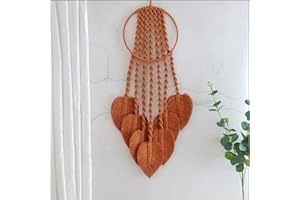 BMIDRUT Arazzo in macramè in cotone, realizzato a mano, con nappe e piume, ornamento per camera da letto, soggiorno, appartamento (arancione)