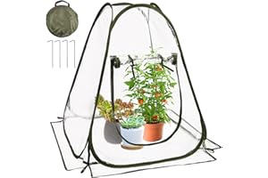 LINSOCLE Gewächshaus Klein, Überwinterungszelt für Pflanzen, Winterschutz für Pflanzen Zelt, Transparentes PVC Pop Up Mini Gewächshaus Pflanzenschutz Winter Frostschutz (70x70x80cm)