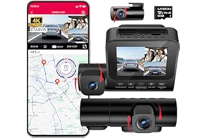 LINGDU Dashcam Auto 4K+1080P+1080P 3 Kanal Dash Cam Vorne Hinten Innen mit 64GB SD Karte, WiFi GPS Autokamera mit IR Nachtsicht, Sprachbefehl, Parküberwachung, 2,4" IPS-Bildschirm Dash Cam, Loop-Aufnahm
