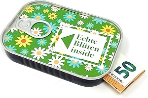 ‎SCHERZBOUTIQUE Geldgeschenke Verpackung Sardinendose ECHTE BLÜTEN Geld Geschenkverpackung für Geburtstag, Konfirmation, Jugendweihe, Umzug | inkl Aufkleber für individuelle Botschaft | Made by Scherzboutique